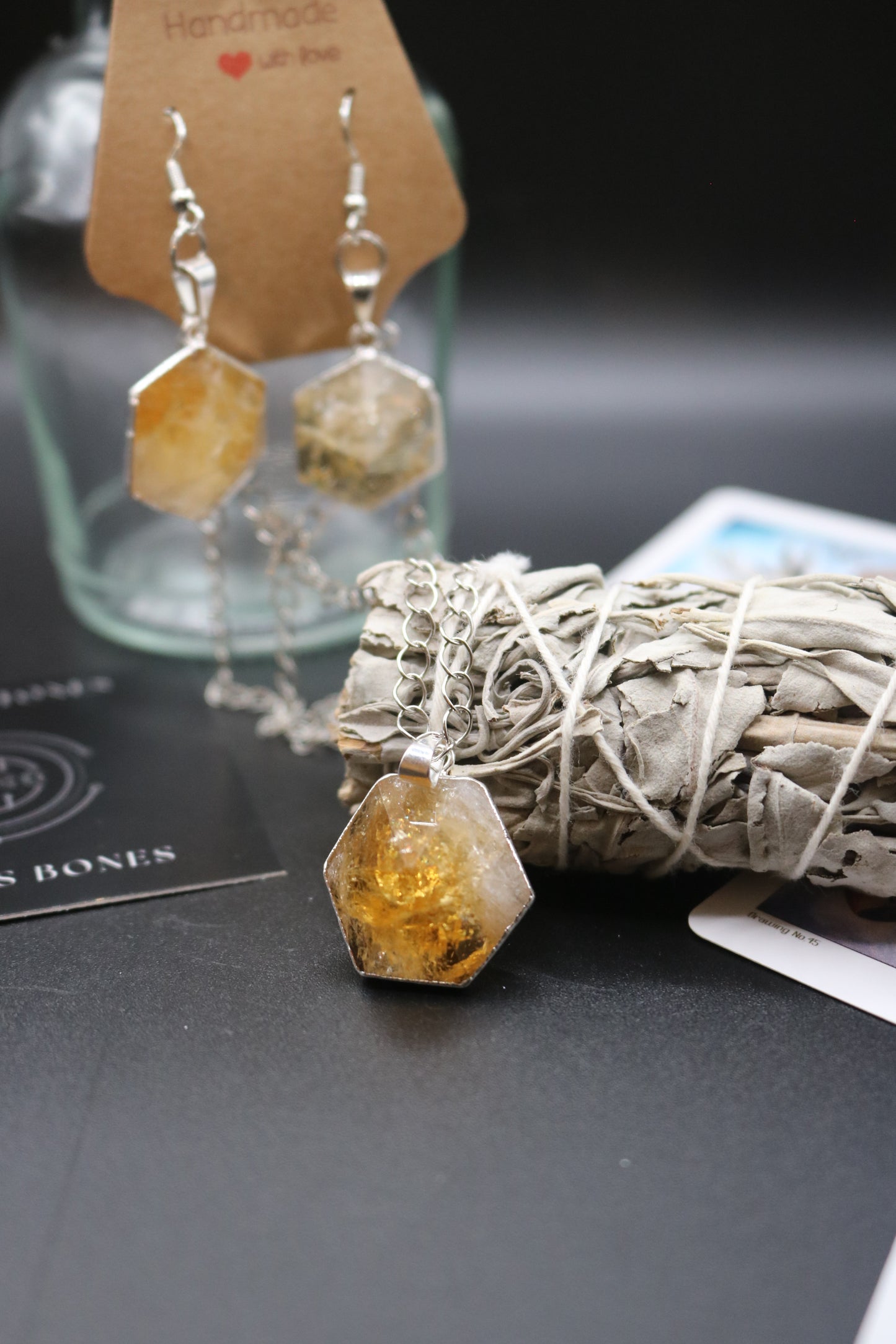 Citrine Hexagon Earrings and Necklace Set