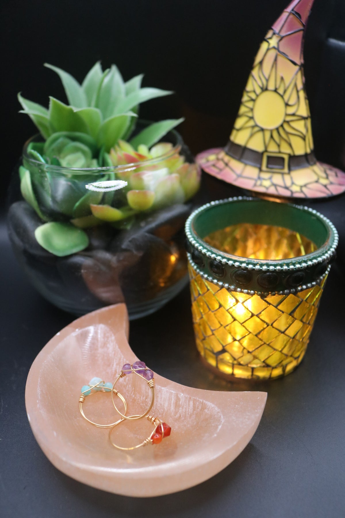Peach Selenite Moon Bowls