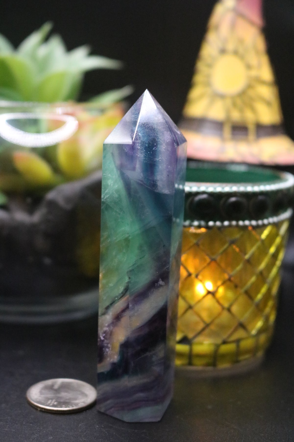 Rainbow Fluorite Towers with Rare Blue Fluorite Bands (High Quality)