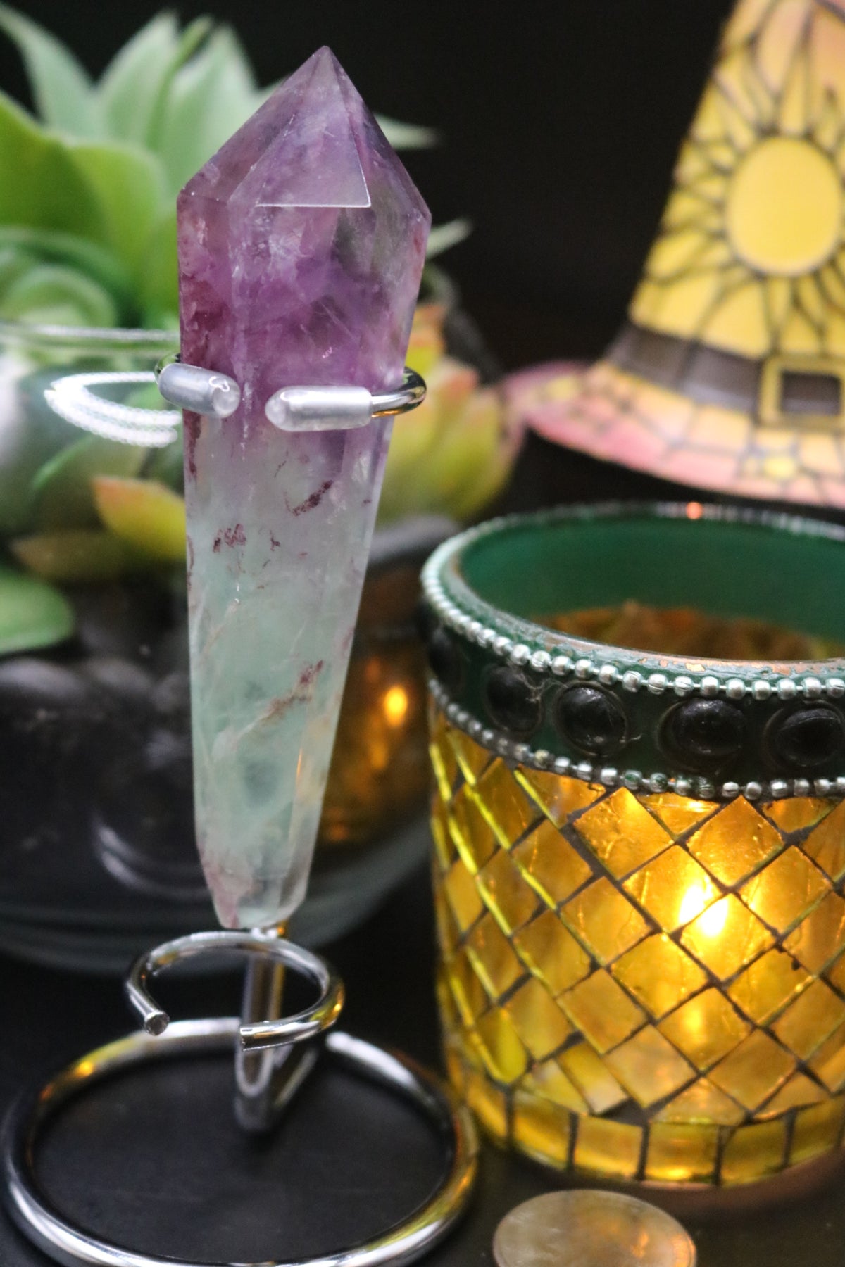 Rainbow Fluorite Wand with Stand Included (High Quality)