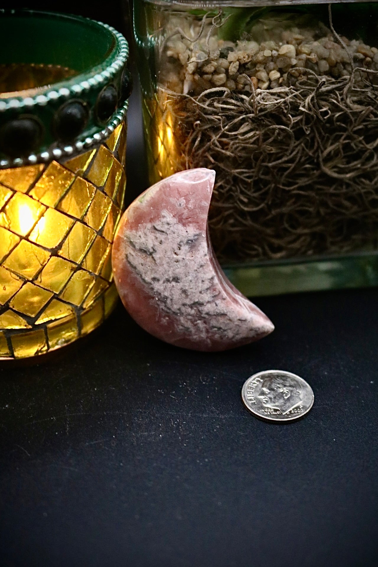 Rhodochrosite Moon Carving
