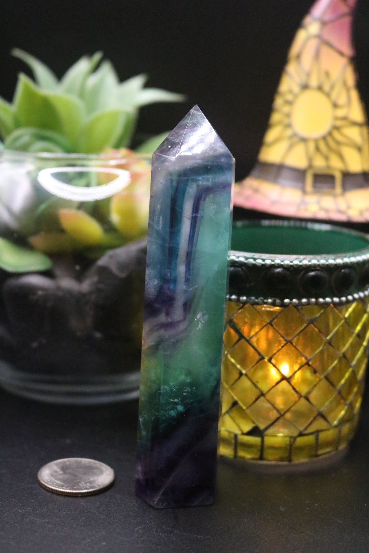 Rainbow Fluorite Towers with Rare Blue Fluorite Bands (High Quality)