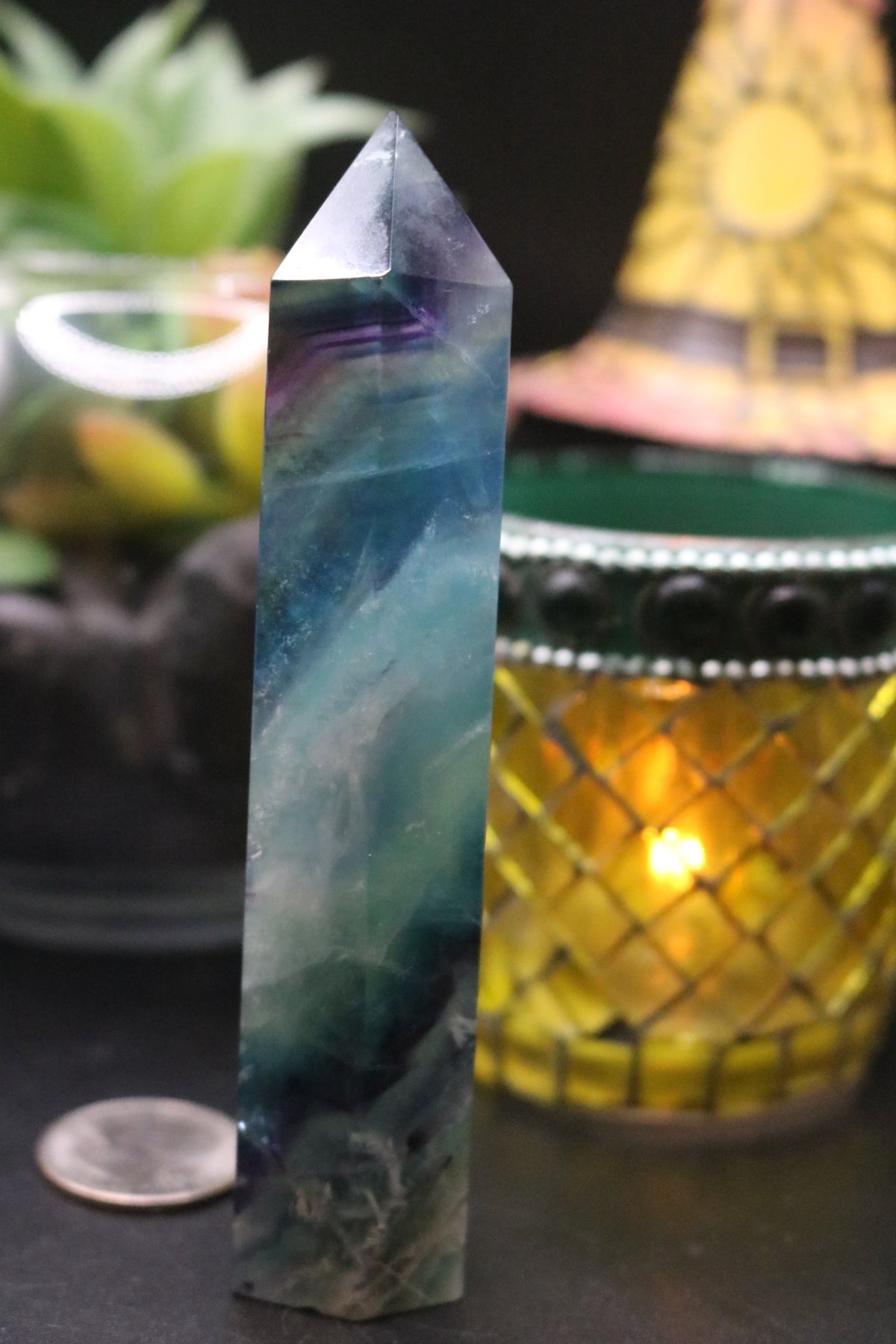 Rainbow Fluorite Towers with Rare Blue Fluorite Bands (High Quality)
