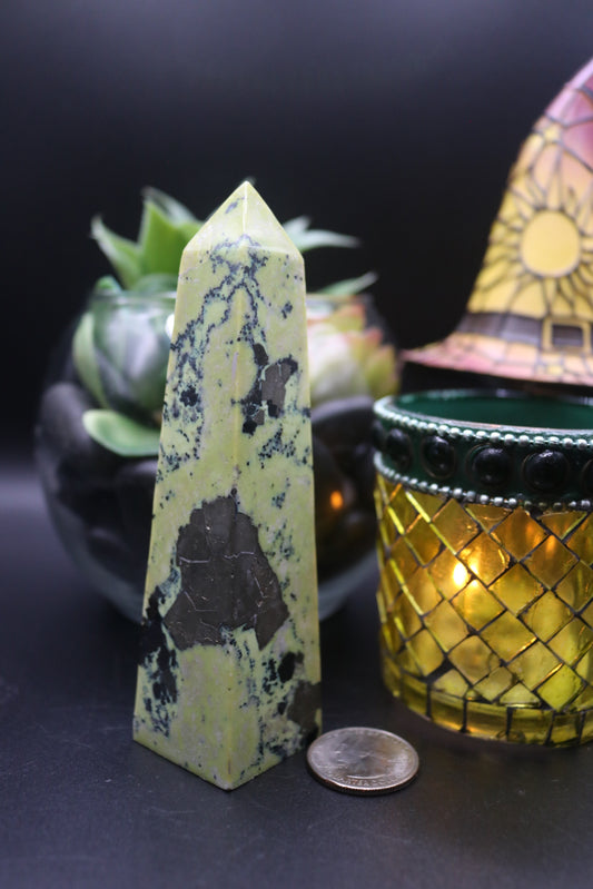 Serpentine Tower with Pyrite Inclusions