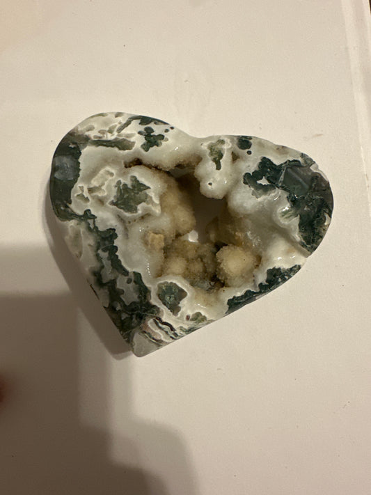 Moss Agate Druzy Heart(large)
