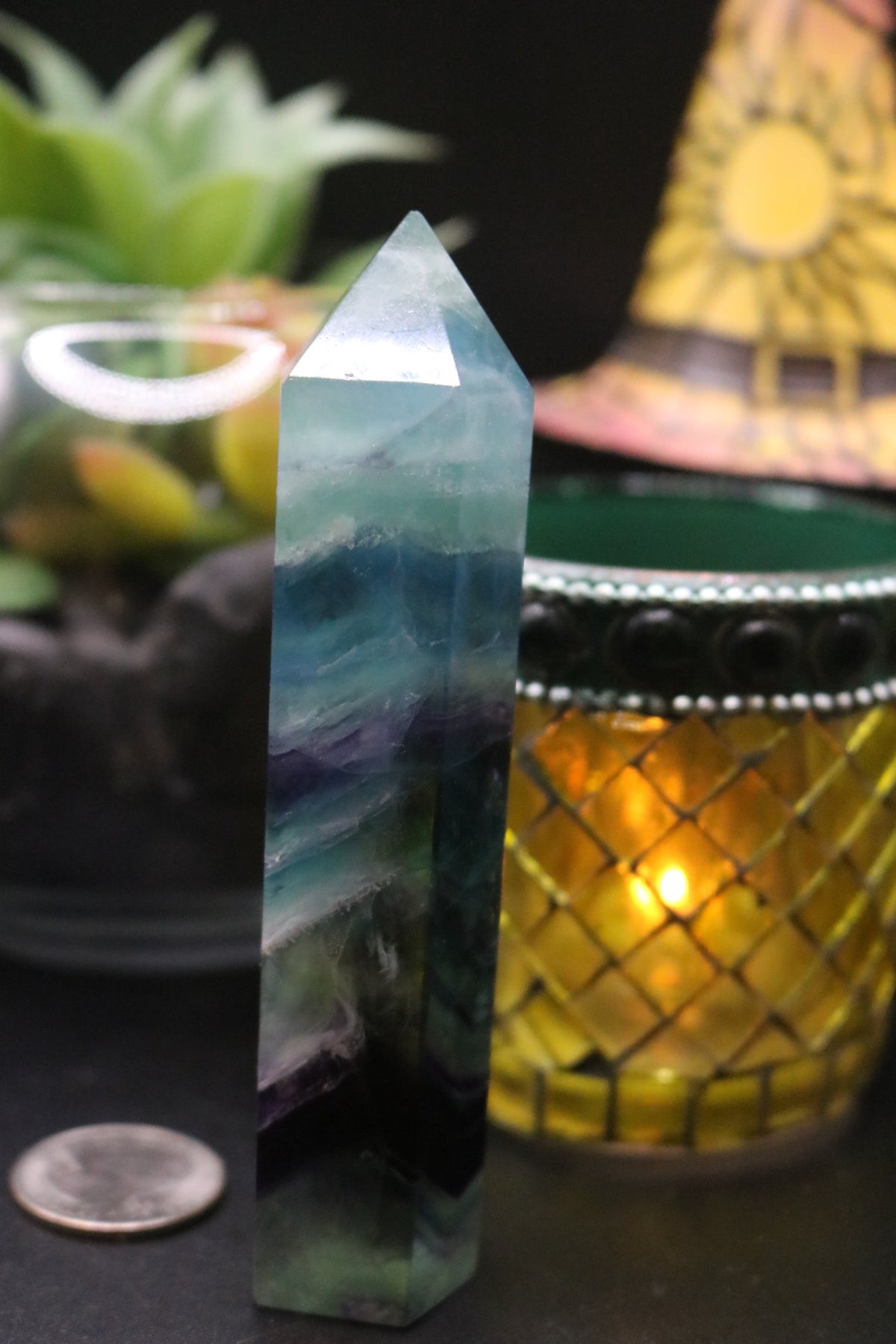 Rainbow Fluorite Towers with Rare Blue Fluorite Bands (High Quality)