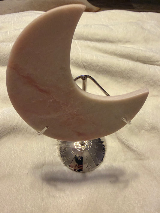 Pink Opal Moon & Stand